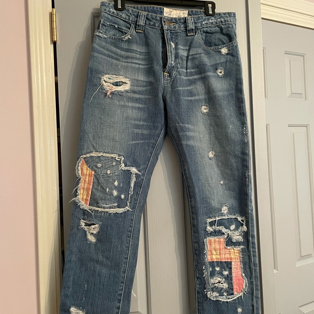 Free People straight patches jeans